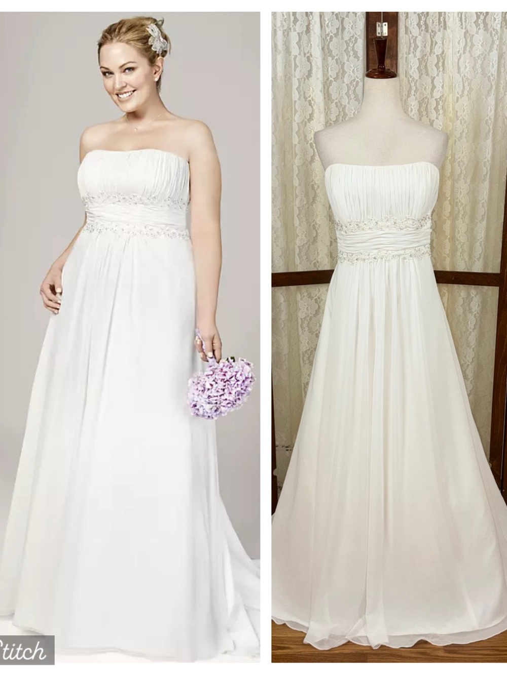 Beautiful New David’s Bridal Chiffon Empire Waist Wedding Gown